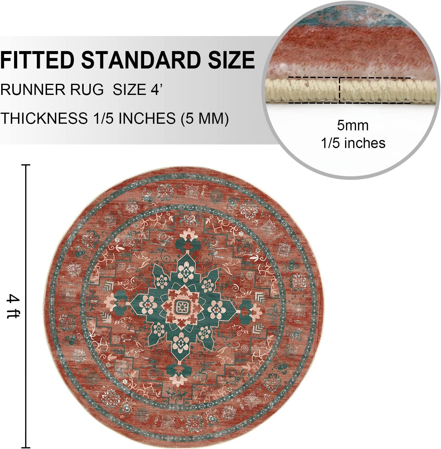 round Rug 4Ft Loren Collection round Area Rug, Non-Shedding round Fluffy Carpet, Washable Living Room Area Rug, Non-Slip Bedroom Porch Doormat Entryway Runner Rug (Red)