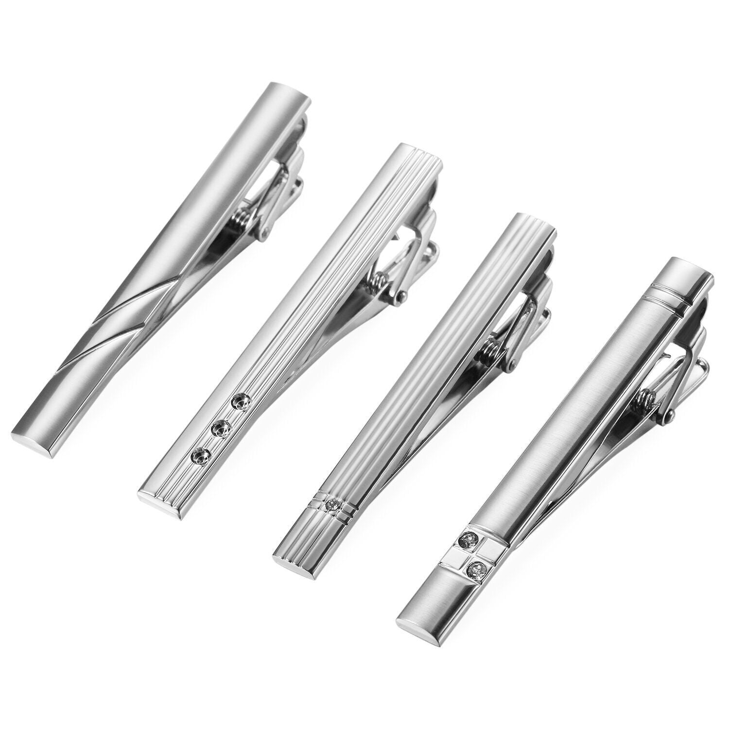 4Pcs Gentleman Silver Metal Simple Necktie Tie Clip Bar Clasp Clip Clamp Pin Set