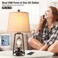 Set of 2 Farmhouse Table Lamps with USB Ports, 3-Way Dimmable Bedside Touch Lamp, Bedroom Nightstand Lamp with AC Outlet, Rustic Industrial Desk Lamps for Living Room Reading, Bulbs Included