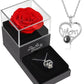 Preserved Red Real Rose with I Love You Mom Necklace in 100 Languages -Eternal Flowers Enchanted Rose Gifts for Mom from Daughter Son - Christmas Mothers Day Valentines Day Birthday Bonus Mom Gifts