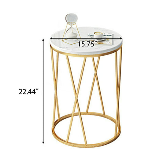 Faux Marble Side Table X-Shape Round End Table Modern Small Accent Home Decor for Living Room Black/White