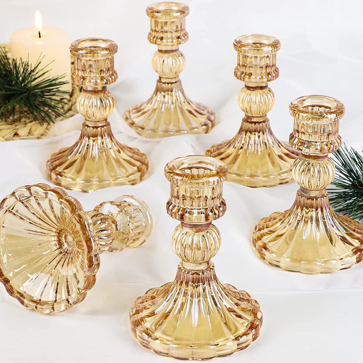 Taper Candle Holder Set of 6, Glass Taper Candle Holder, Candle Stand, Gold Candle Holder for Christmas, Wedding, Birthday, Candlelight Dinners, Fall Decor, Thanksgiving Day, Valentine'S Day