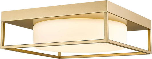 LED Ceiling Light,  12” 24W 950Lumens Square Flush Mount Ceiling Light Fixture, Dimmable 3000K, Gold Finish with Frosted Glass, Modern Ceiling Lamp for Bedroom, Kitchen, Hallway, 6870LFM-GD