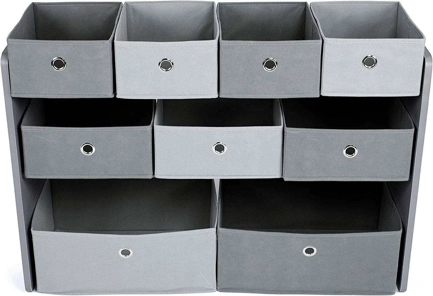 Kids Toy Organizer with 9 Storage Fabric Bins, Grey