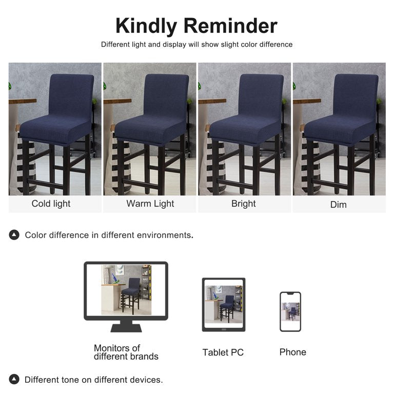 PiccoCasa 4Pcs Stretch Spandex Bar Stool Covers for Short Back Chair Navy
