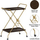Bar Cart with Wine Rack, 2 Tier Kitchen Cart on Wheels Industrial Coffee Cart, Liquor Cart with Glass Holders for Kitchen Living Room, Brown/Brass