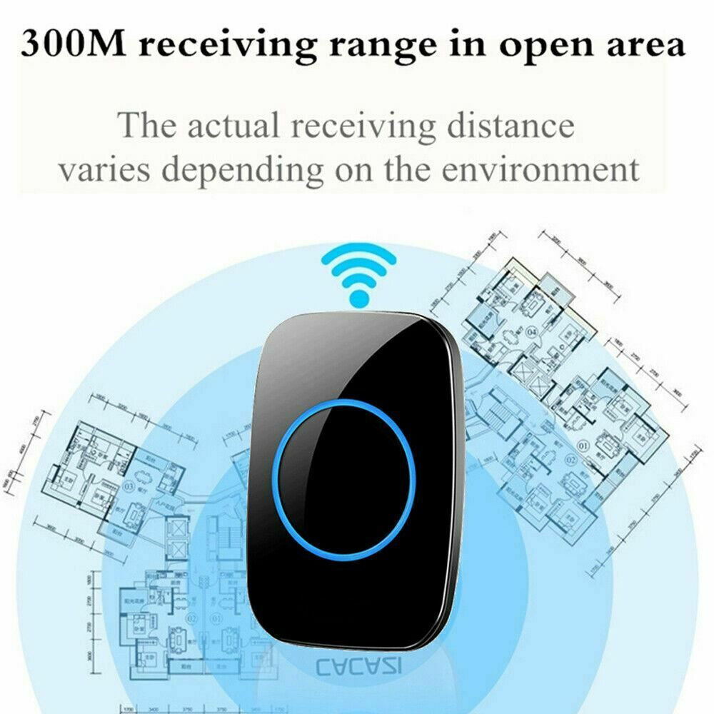 Waterproof Wireless Doorbell Adjustable Volume 1000FT Plugin Receiver 38 Chime