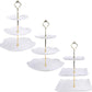 3 Pack 3 Tiers White Plastic Cupcake Stand Dessert Stand Tiered Serving Trays with Gold Rod - Round, Square, Flower