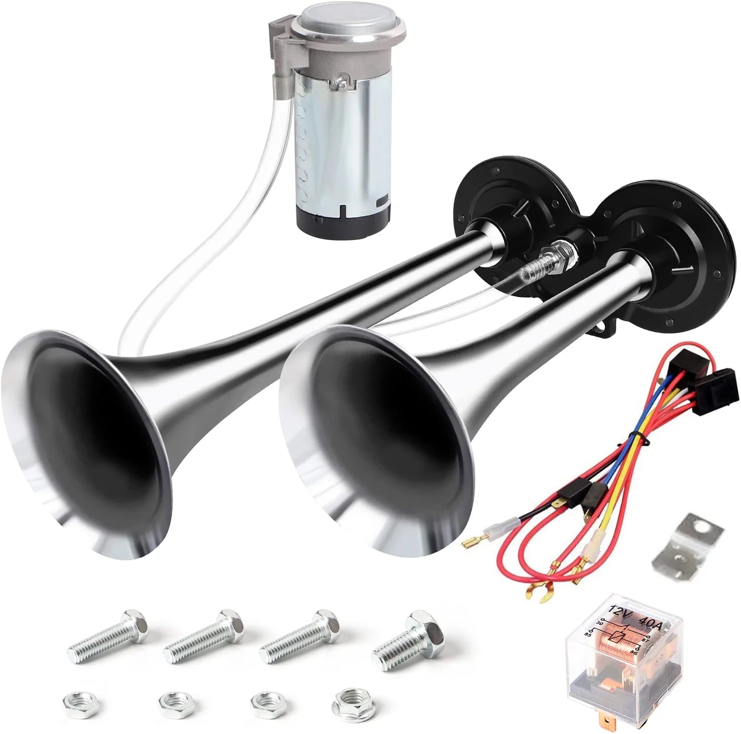 Air Horn for Truck Boats Car, 150DB Super Loud Train Horns Kit with 120 PSI Air Compressor (Silver, Dual)