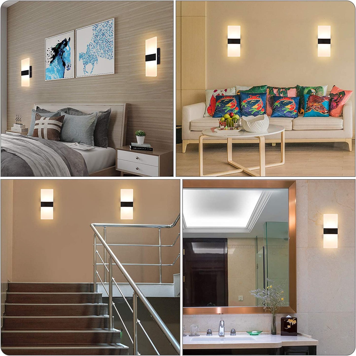 Modern Wall Sconce 12W LED Wall Lights Indoor Acrylic Modern Wall Light Set of 2 LED Wall Lamp for Hallway Living Room Corridor Bedroom, Warm White