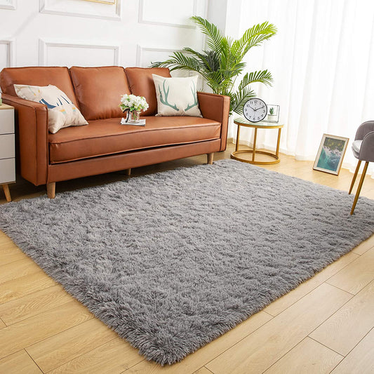 Soft Shaggy Area Rugs for Bedroom Fluffy Living Room Rugs Nursery Girls Carpets Kids Home Decor Rugs 4 X 5.3 Feet Grey