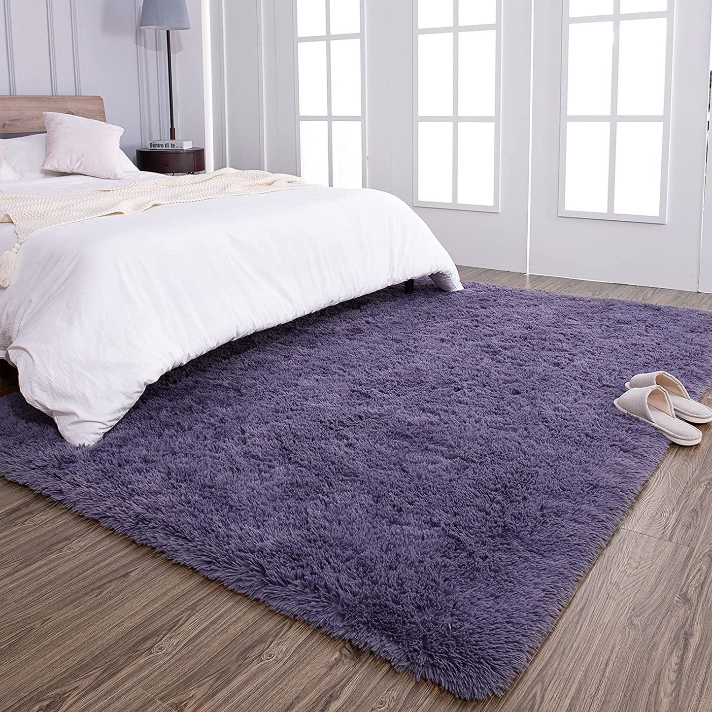 Super Soft Shaggy Rugs Fluffy Carpets 3X5 Feet, Indoor Modern Plush Area Rugs for Living Room Bedroom Kids Room Nursery Home Decor, Upgrade Anti-Skid Durable Rectangular Fuzzy Rug, Grey Purple