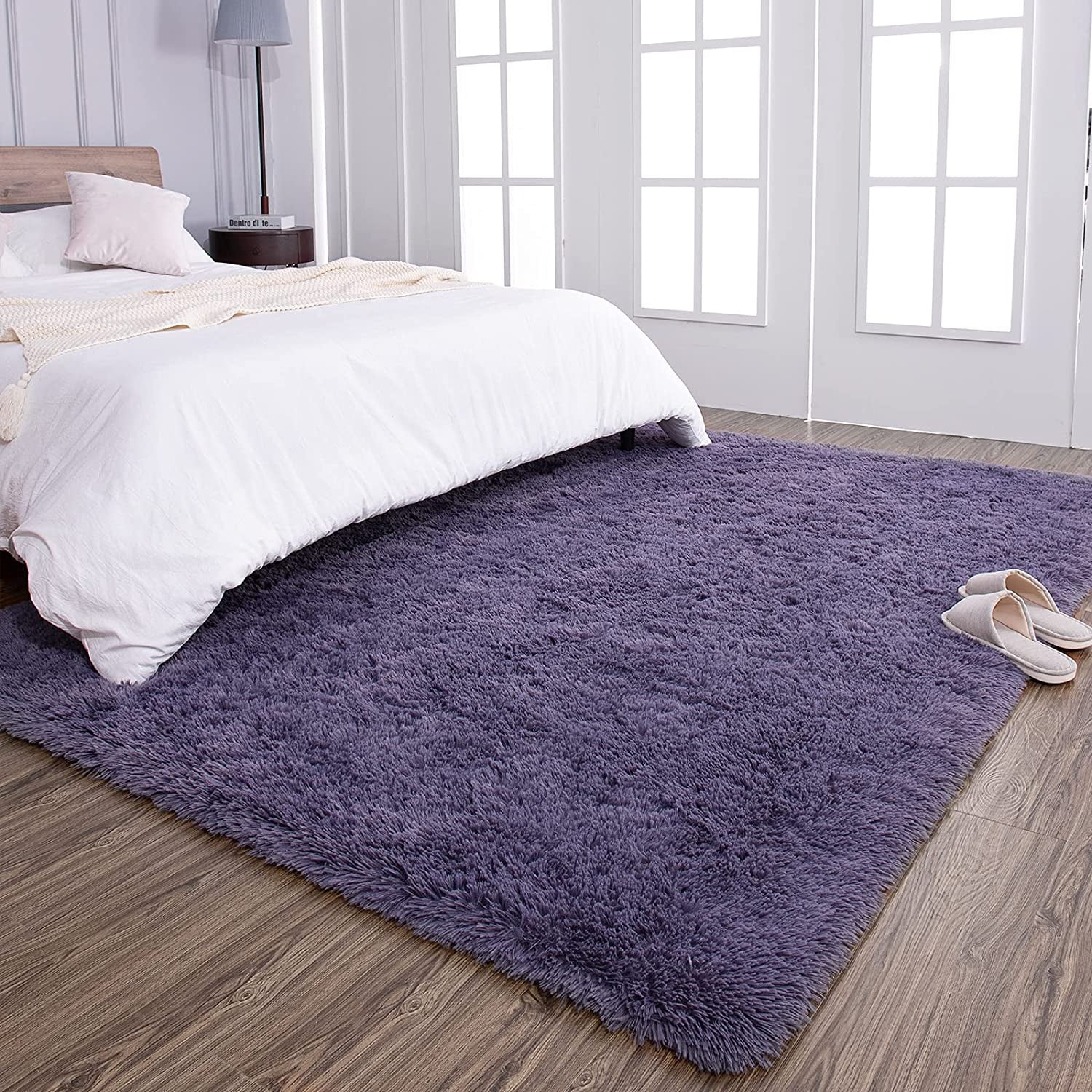 Super Soft Shaggy Rugs Fluffy Carpets 3X5 Feet, Indoor Modern Plush Area Rugs for Living Room Bedroom Kids Room Nursery Home Decor, Upgrade Anti-Skid Durable Rectangular Fuzzy Rug, Grey Purple