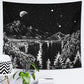 Starry Night Tapestry Mountain Tapestry Moon Stars Tapestry Black and White Tapestry for Bedroom Living Room 59X51 Inch