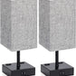 Touch Control Table Lamp, 3 Way Dimmable Bedside Desk Lamps with 2 USB Charging Ports 2 AC Outlets,Grey Fabric Shade Modern Nightlight for Bedroom, ST64 LED Bulbs Included,Set of 2