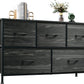 Dresser for Bedroom with 5 Drawers, Wide Chest of Drawers, Fabric Dresser, Storage Organizer Unit with Fabric Bins for Closet, Living Room, Hallway, Nursery, Charcoal Black Wood Grain Print