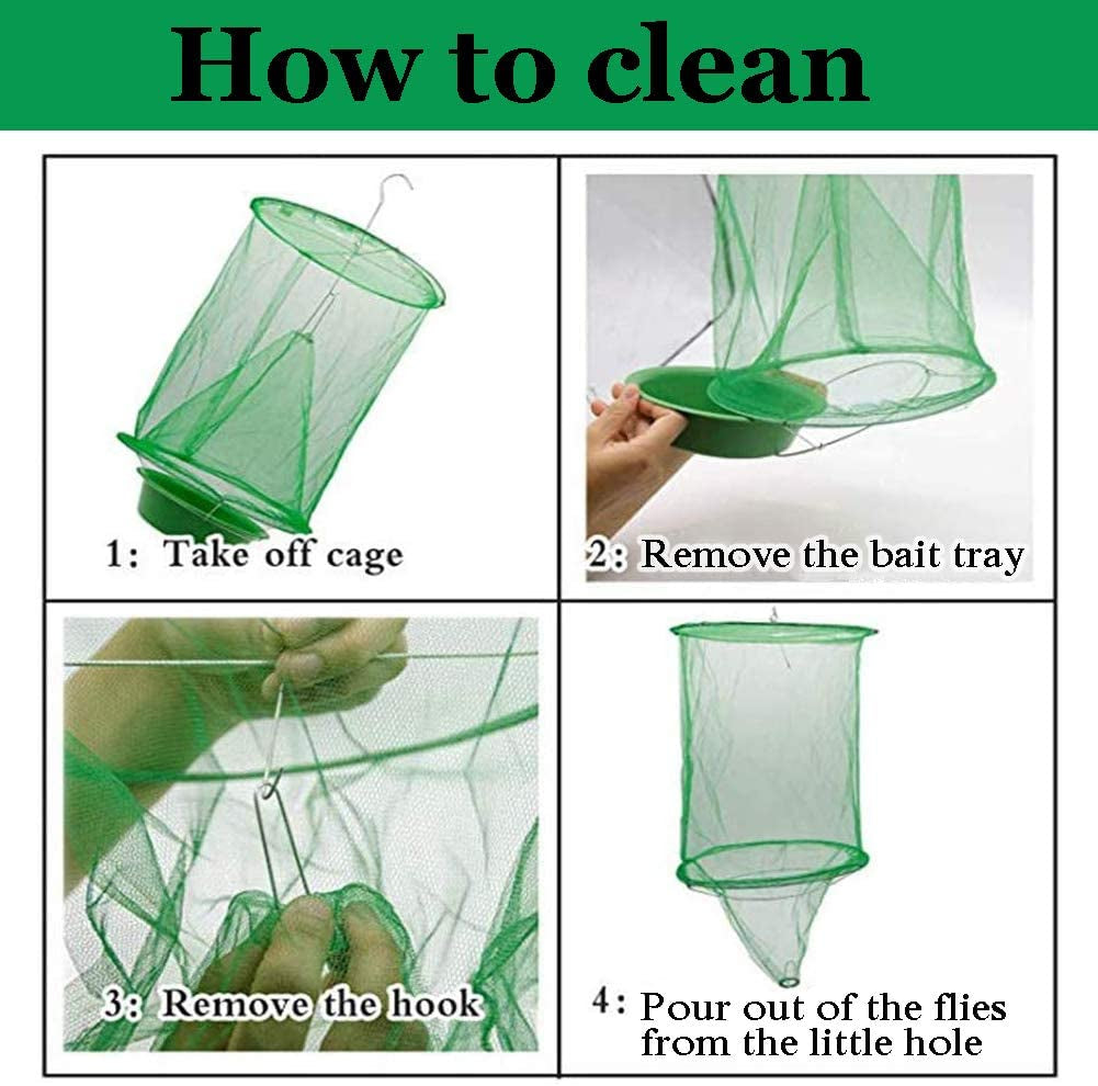 Ranch Fly Trap with Bait Tray, Reusable Fly Trap Fly Catcher Cage for Indoor or Outdoor Family Farms, Park, Restaurants (4)