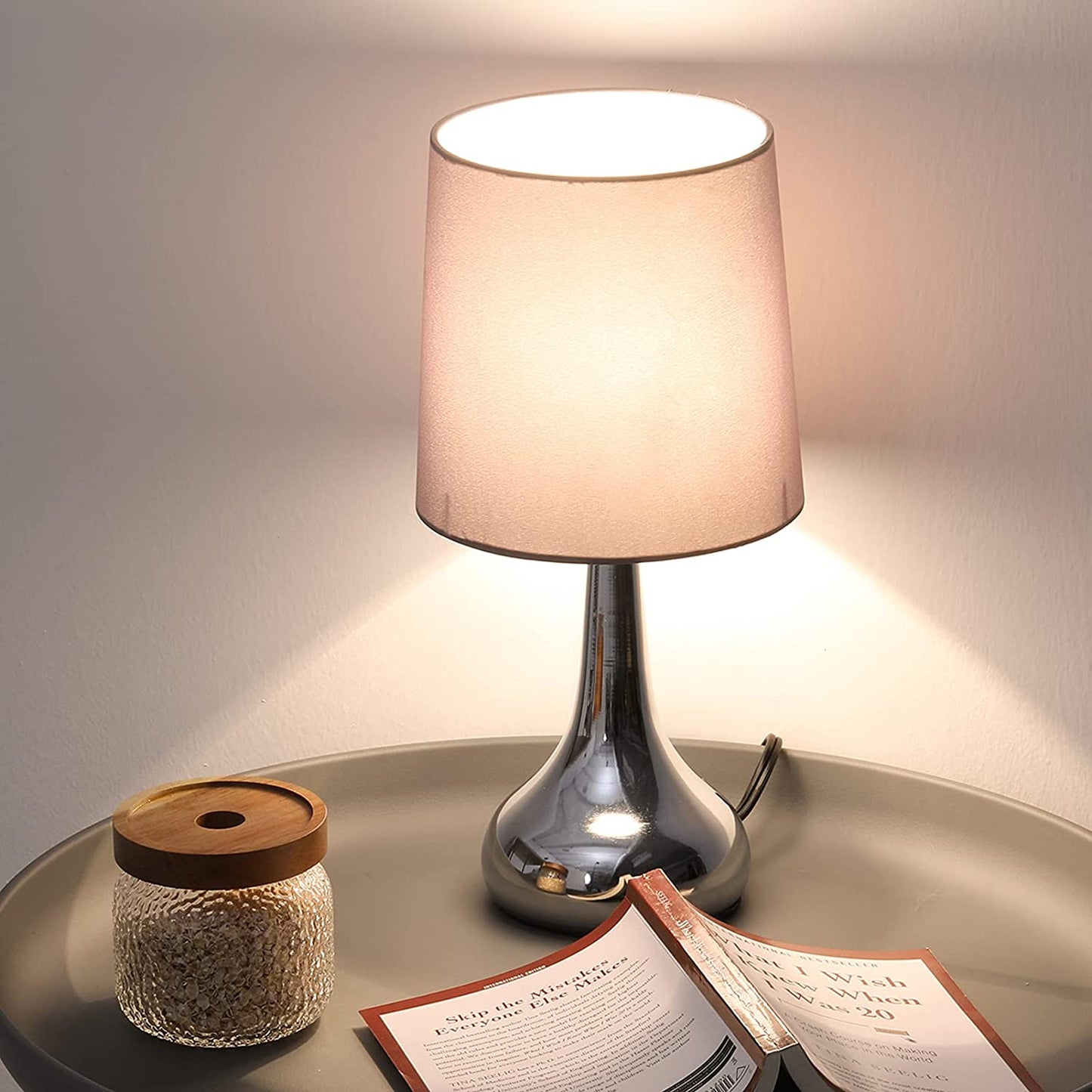 Touch Bedside Table Lamps Set of 2, Bedroom Nightstand Lamps, 3-Way Dimmable Touch Desk Lamps with Lampshade for Bedroom, Living Room and Office (Included E12 Bulb)