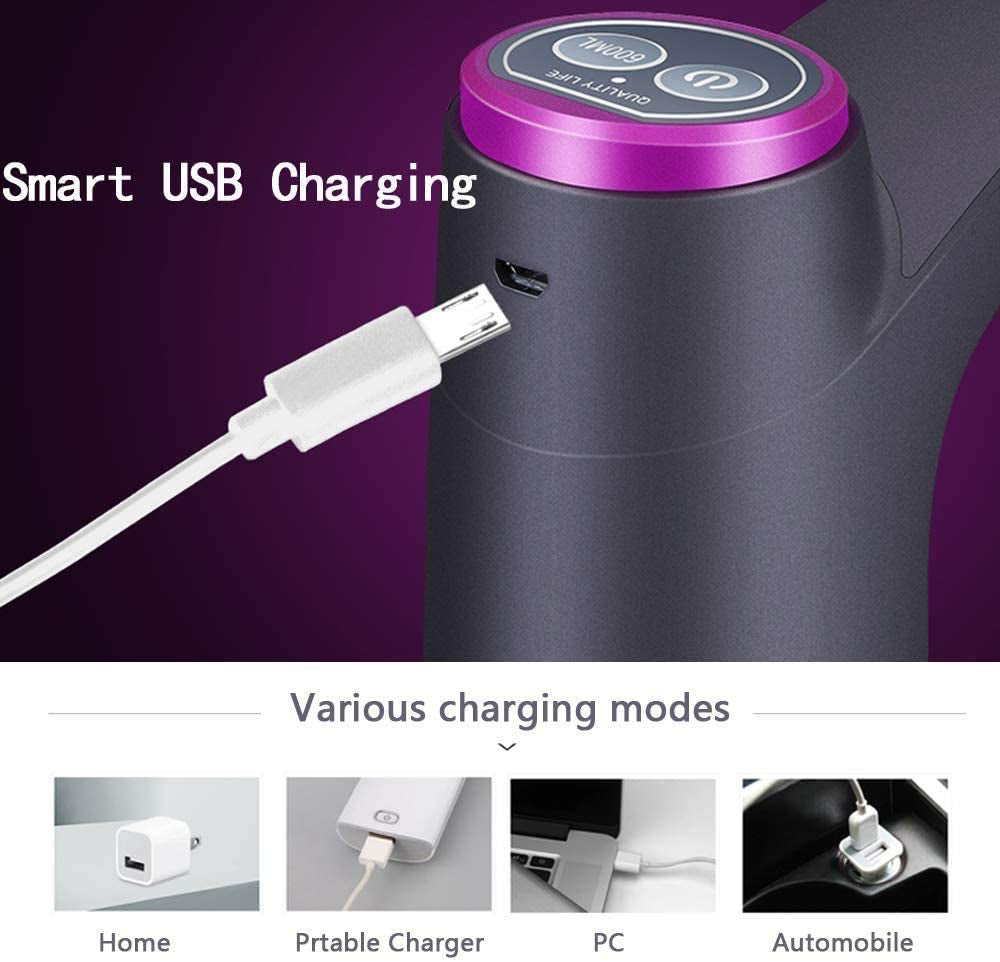 water Dispenser, Portable Water Bottle Pump for Universal 3, 4 and 5 Gallon with USB Electric Charging and Automatic off Switch (Black)
