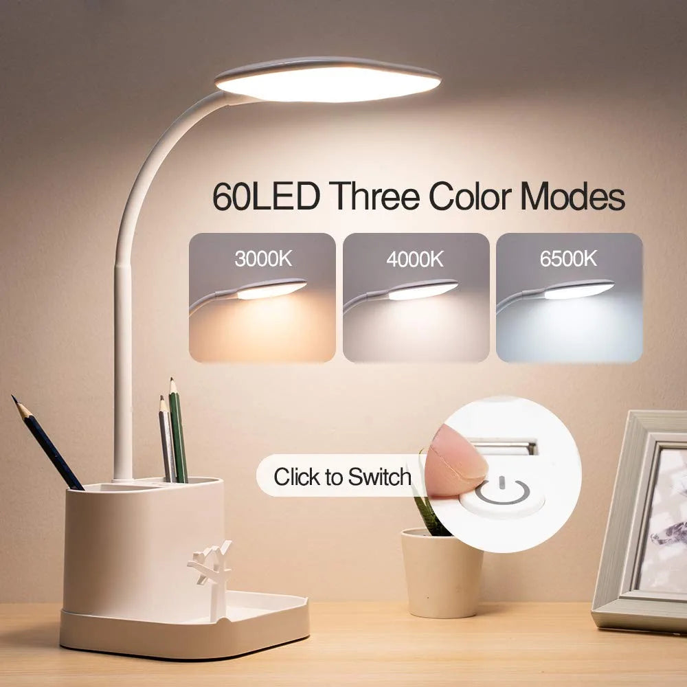 Office Lamp, 8W 3 Modes Battery Operated Lamp, White Desk Lamp for Desk, Study Lamps for Desk, Desk Lamps for Bedrooms, Dimmable Office Light, Bright Desk Lamp, USB Desk Lamp, Modern Desk Lamp