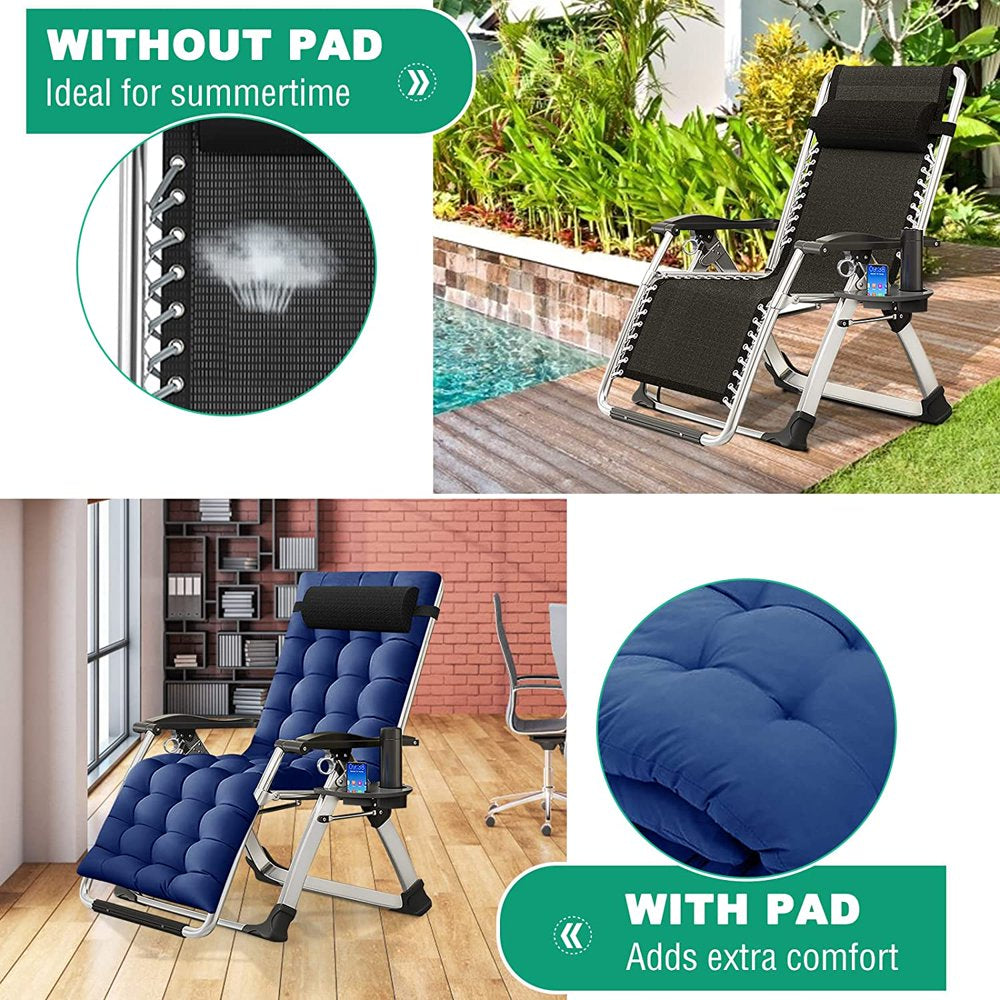 Zero Gravity Chair, Lawn Recliner, Reclining Patio Lounger Chair, Folding Portable Chaise, with Soft Cushion, Cup Holder, Adjustable Headrest