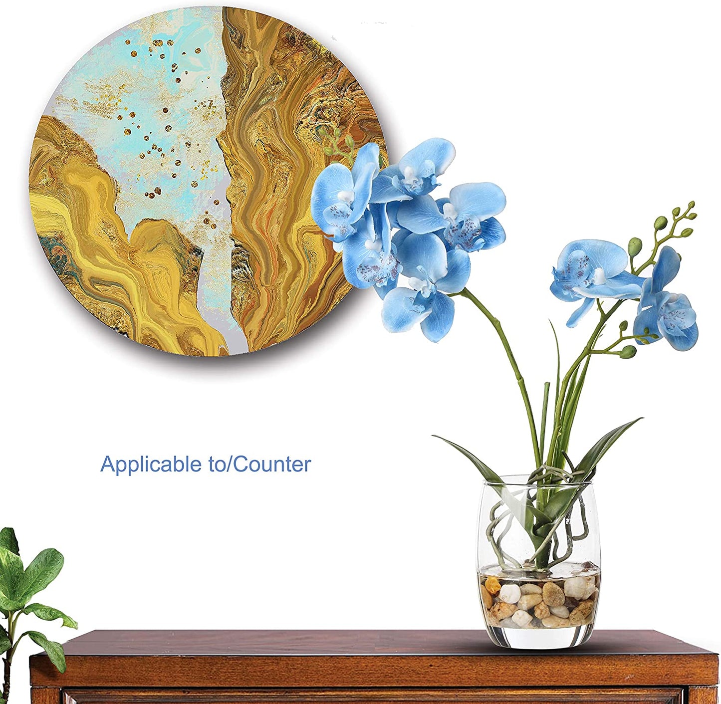 Artificial Flower Bonsai with Glass Vase Vivid Orchid Flowers Arrangement Phalaenopsis Flowers Pot for Home Office Décor Table Centerpiece House Decorations(Glass Vase/Blue Orchid)