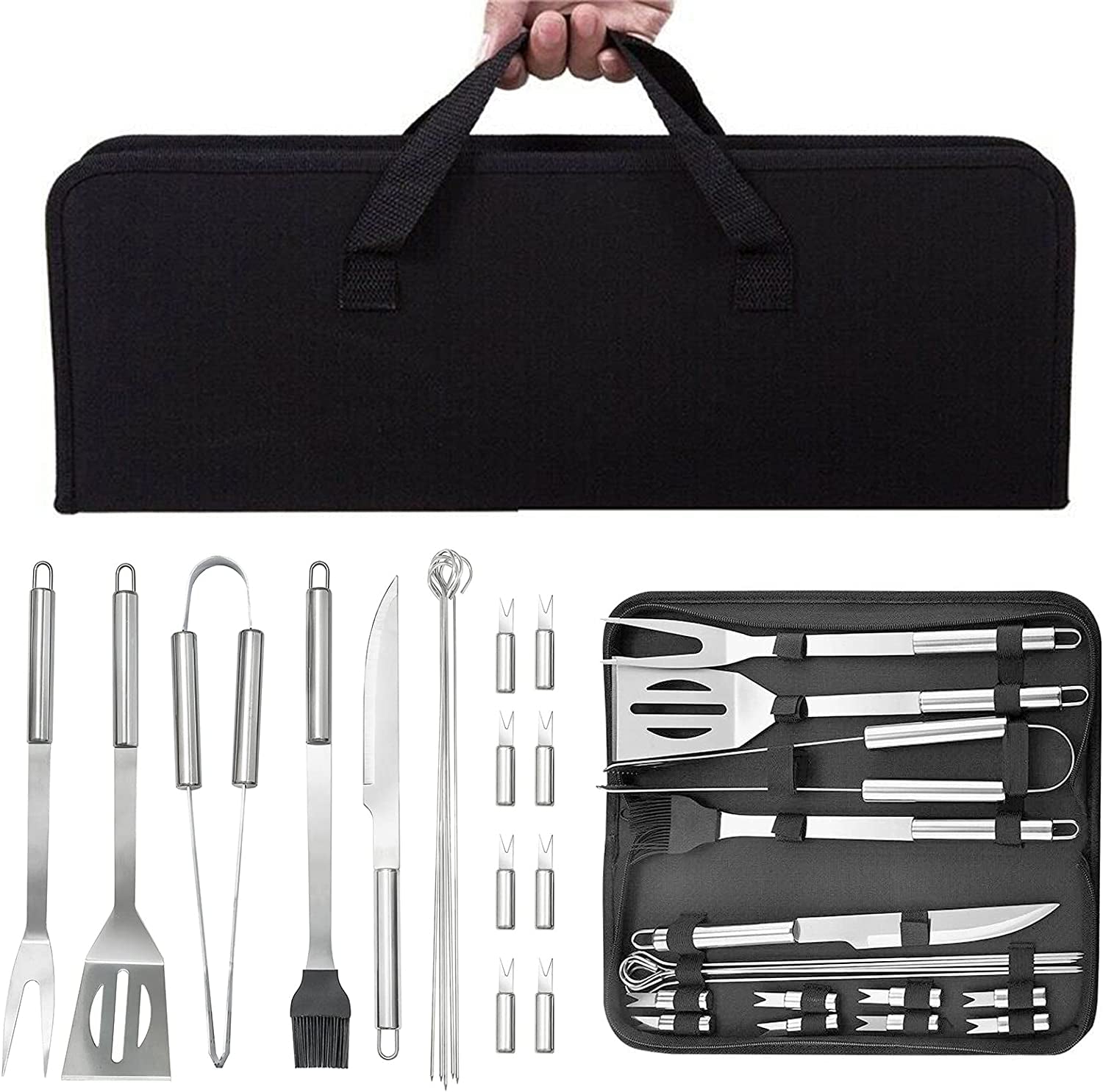 YLDZSH BBQ Grill Cooking Utensils Tool Set Stainless Steel Barbeque Portable Case (18-Piece Set)