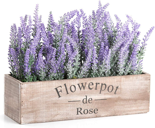 Faux Lavender Plant with Wooden Tray, Large Size,14 Inches - Plants Artificial Decor for Home Decor Farmhouse, above Cabinet Decor, Plant Bathroom Decor, Mantel Decorations, Shelf Decorations
