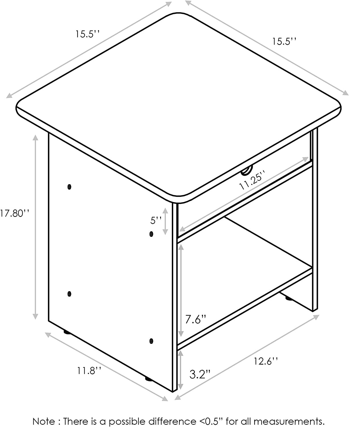 Dario End Table / Side Table / Night Stand / Bedside Table with Bin Drawer, 1-Pack, Columbia Walnut/Dark Brown