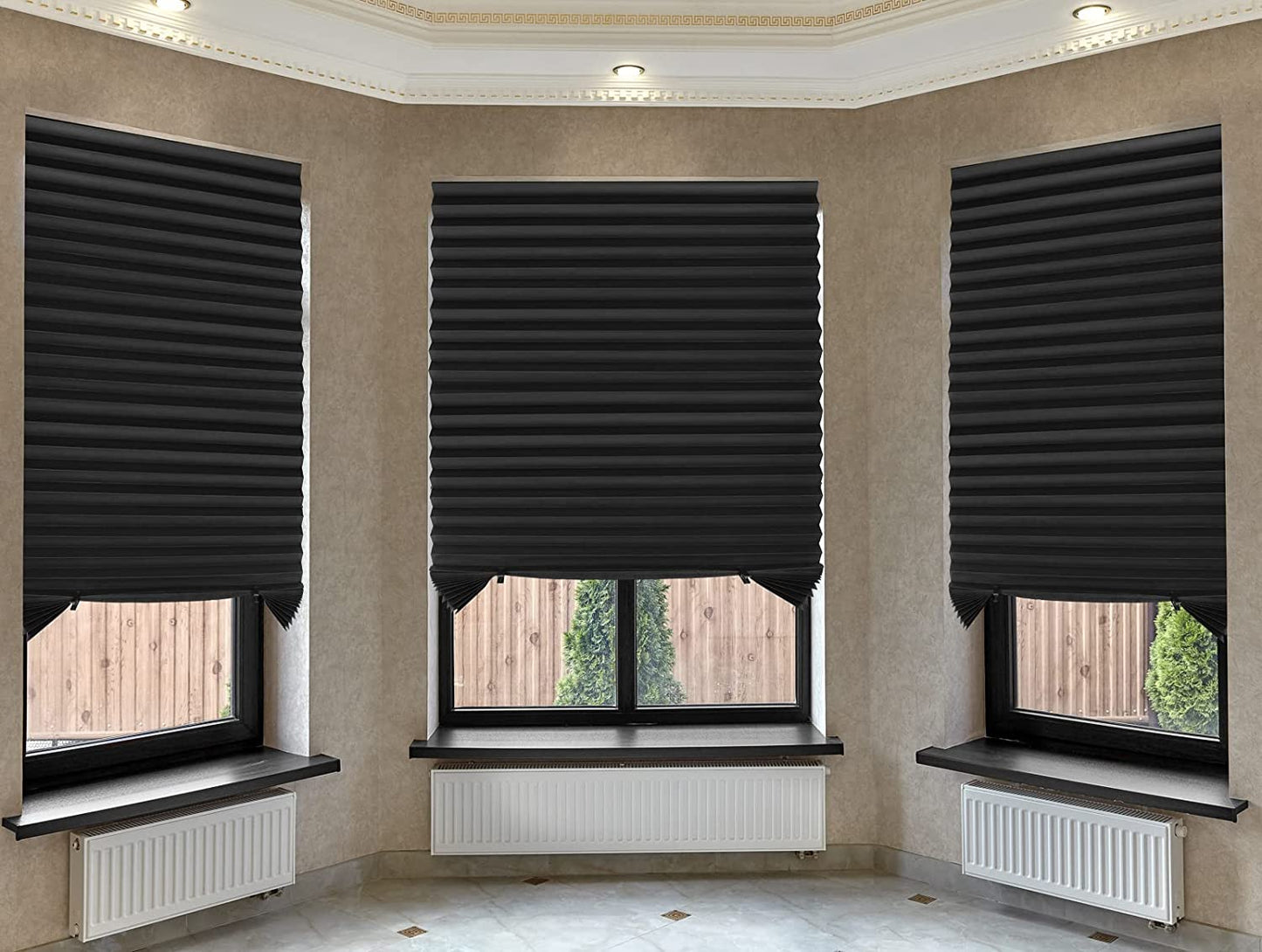 Pleated Window Paper Shades Room Darkening Blinds Black 36" X 69" (Pack of 6 Temporary Shades)