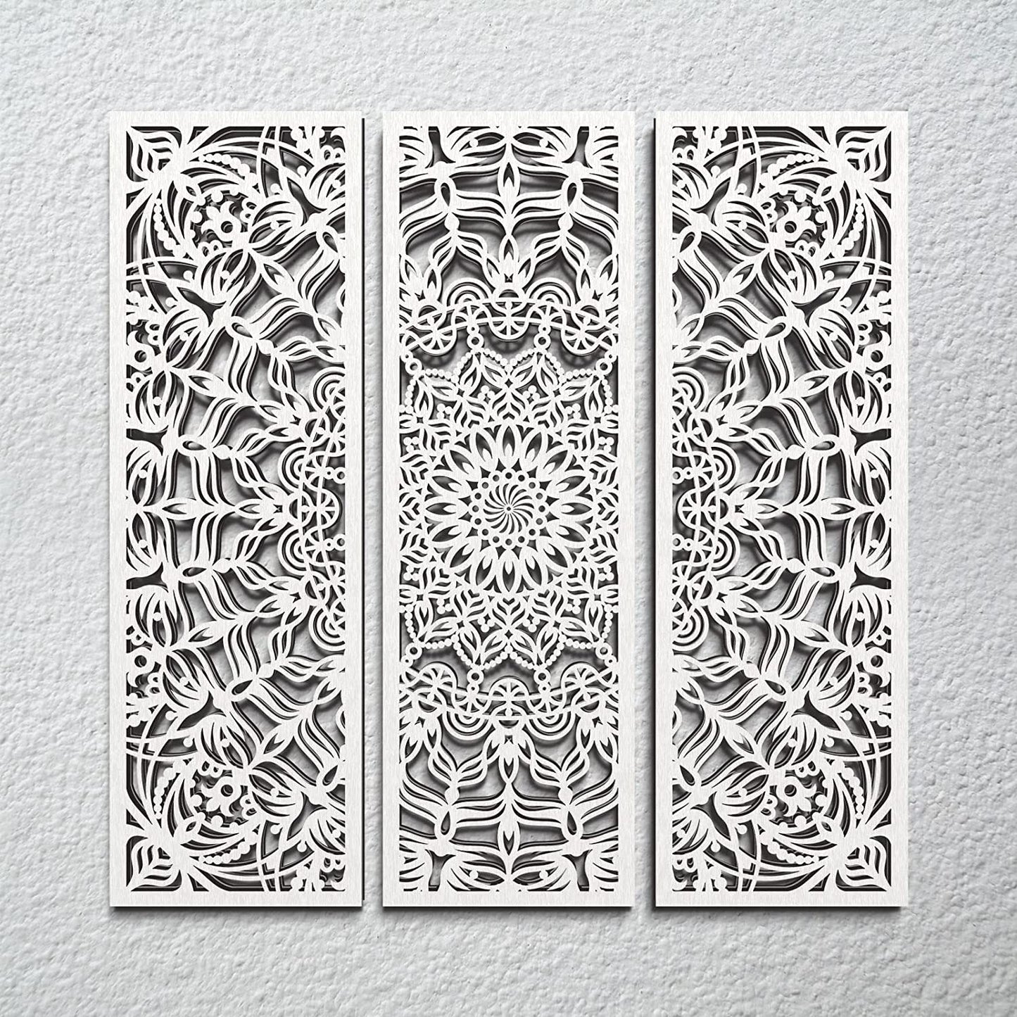 Set of 3 Lightweight Mandala Wall Art White Carved Wood Hanging Wall Decor Modern Cutout Wooden Plaque Floral Aesthetic Wood Decor with Hook for Home Bedroom Kitchen Cafe Office, 15.75 X 5.12 Inch