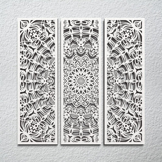 Set of 3 Lightweight Mandala Wall Art White Carved Wood Hanging Wall Decor Modern Cutout Wooden Plaque Floral Aesthetic Wood Decor with Hook for Home Bedroom Kitchen Cafe Office, 15.75 X 5.12 Inch