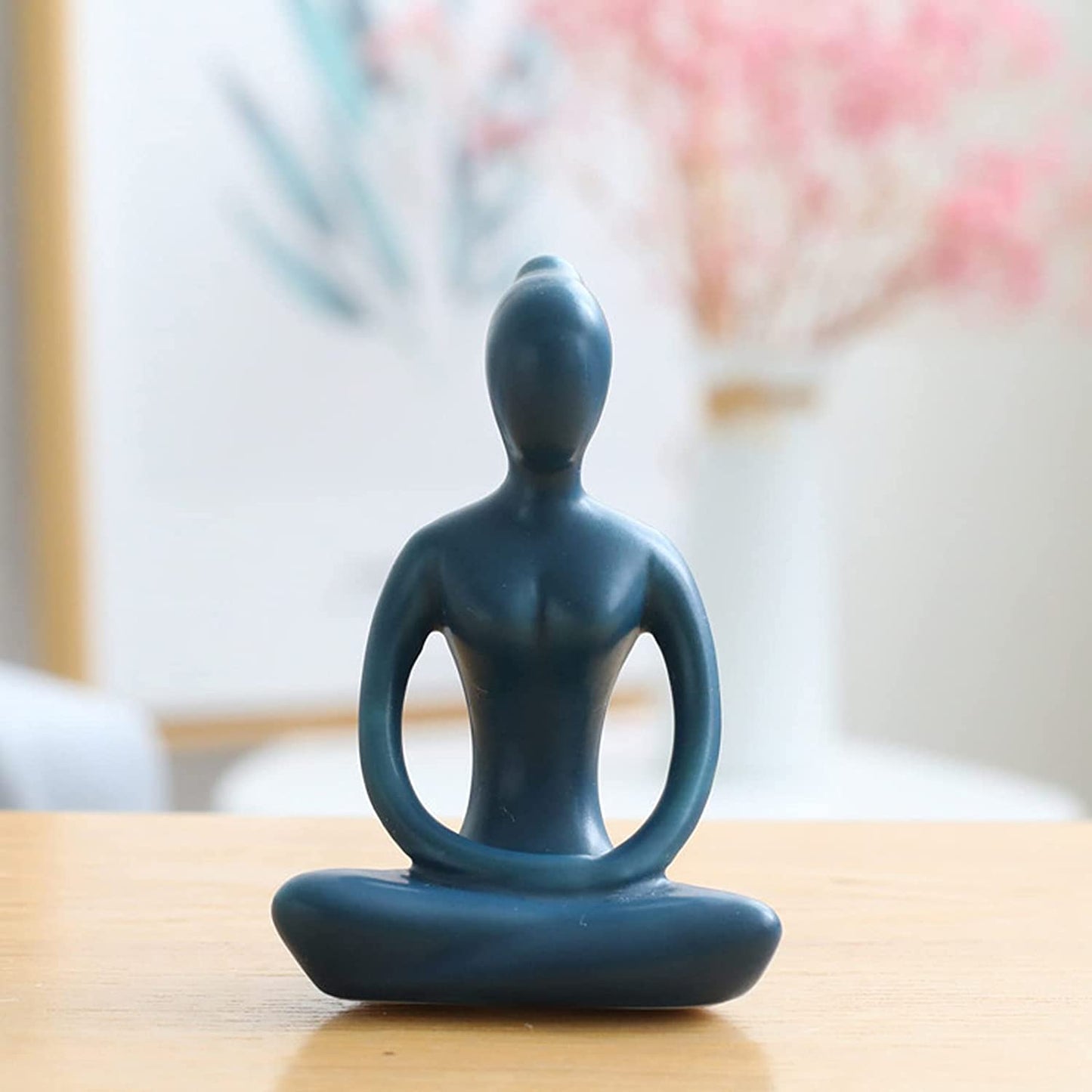 Yoga Pose Statue Zen Decor Figurine Ceramic Blue Yoga Figure Sculpture for Home Desk Decor, 2.1 Inch X 3.3 Inch, 1 PCS