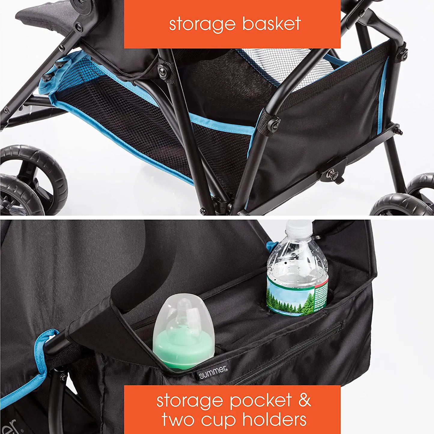 Summer 3Dmini Convenience Stroller, Blue/Black – Lightweight Infant Stroller with Compact Fold, Multi-Position Recline, Canopy with Pop Out Sun Visor and More – Umbrella Stroller for Travel and More