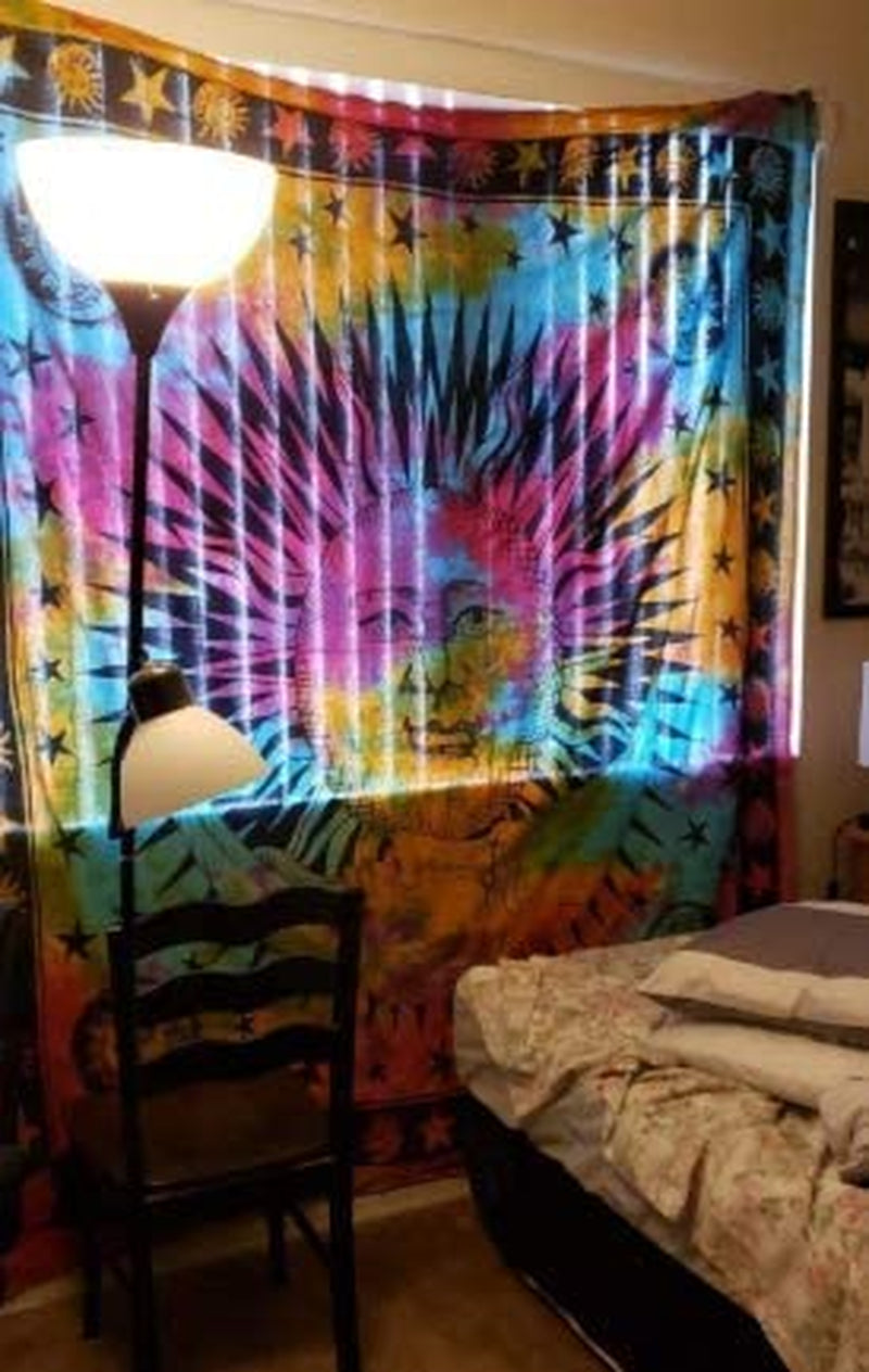 Sun Moon Hippie Tapestry Wall Hanging Aesthetic Indie Wall Tapestry, Hippie Bohemian Decorative Printed Trippy Tapestry for Bedroom Living Room Home Decor (Rainbow 55X82 Inch)