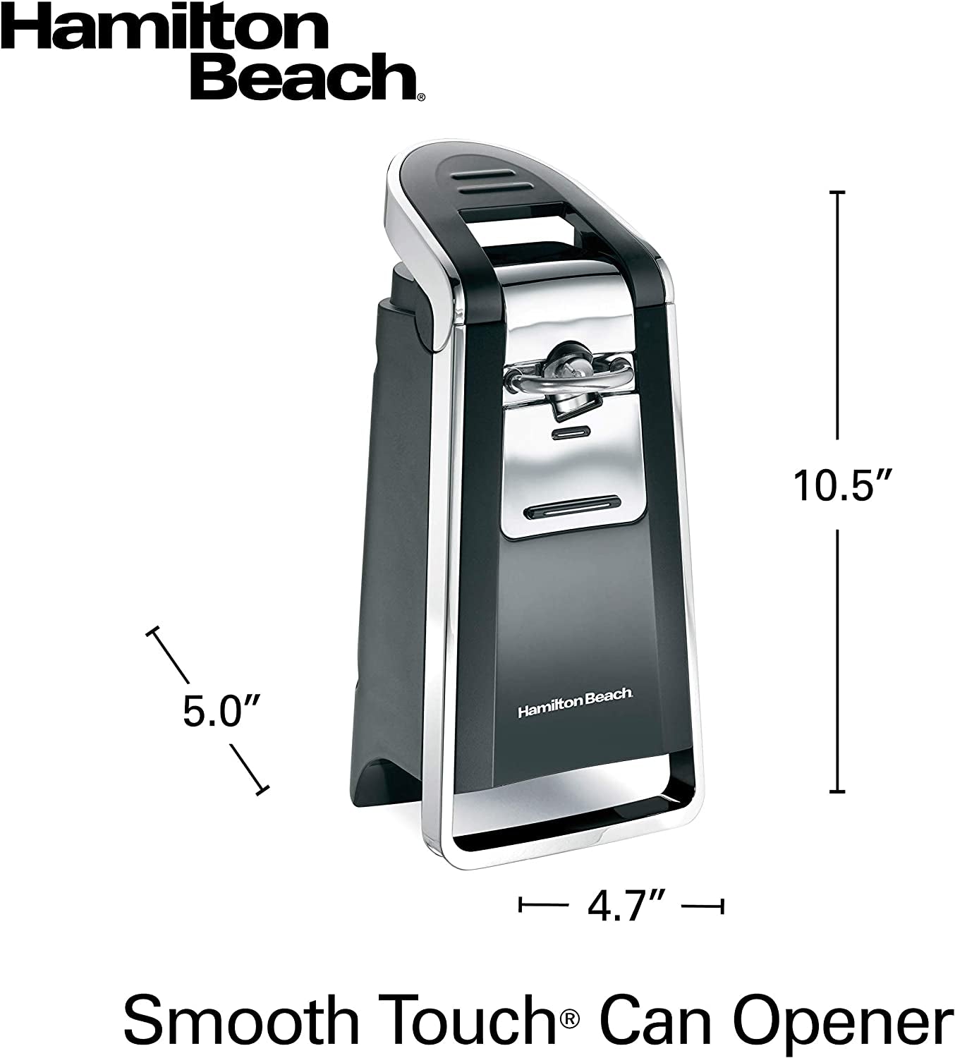 (76606ZA) Smooth Touch Electric Automatic Can Opener with Easy Push down Lever, Opens All Standard-Size and Pop-Top Cans, Extra Tall, Black and Chrome