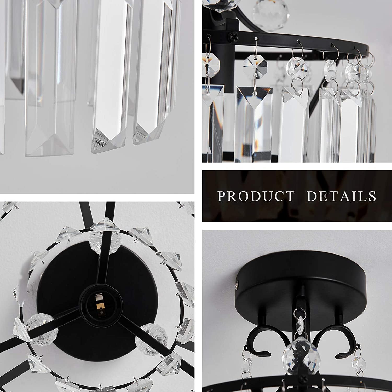 Small Crystal Raindrop Mini Chandeliers Semi Flush Mount Ceiling Light Fixture Small Ceiling Lamp for Hallway Bar Kitchen Dining Room Living Room