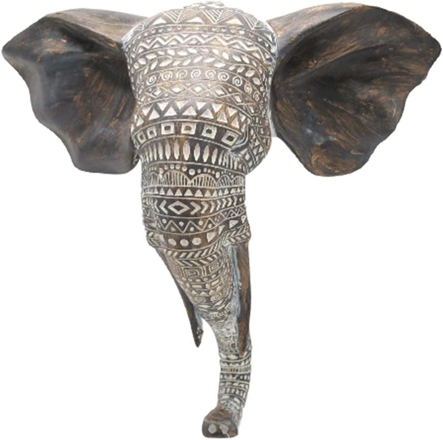 OTARTU African Elephant Wall Bust Sculpture 11" Tall Carved Noble Elephant Head Hanging Wall Decor Art Wooden Color (Elephant)