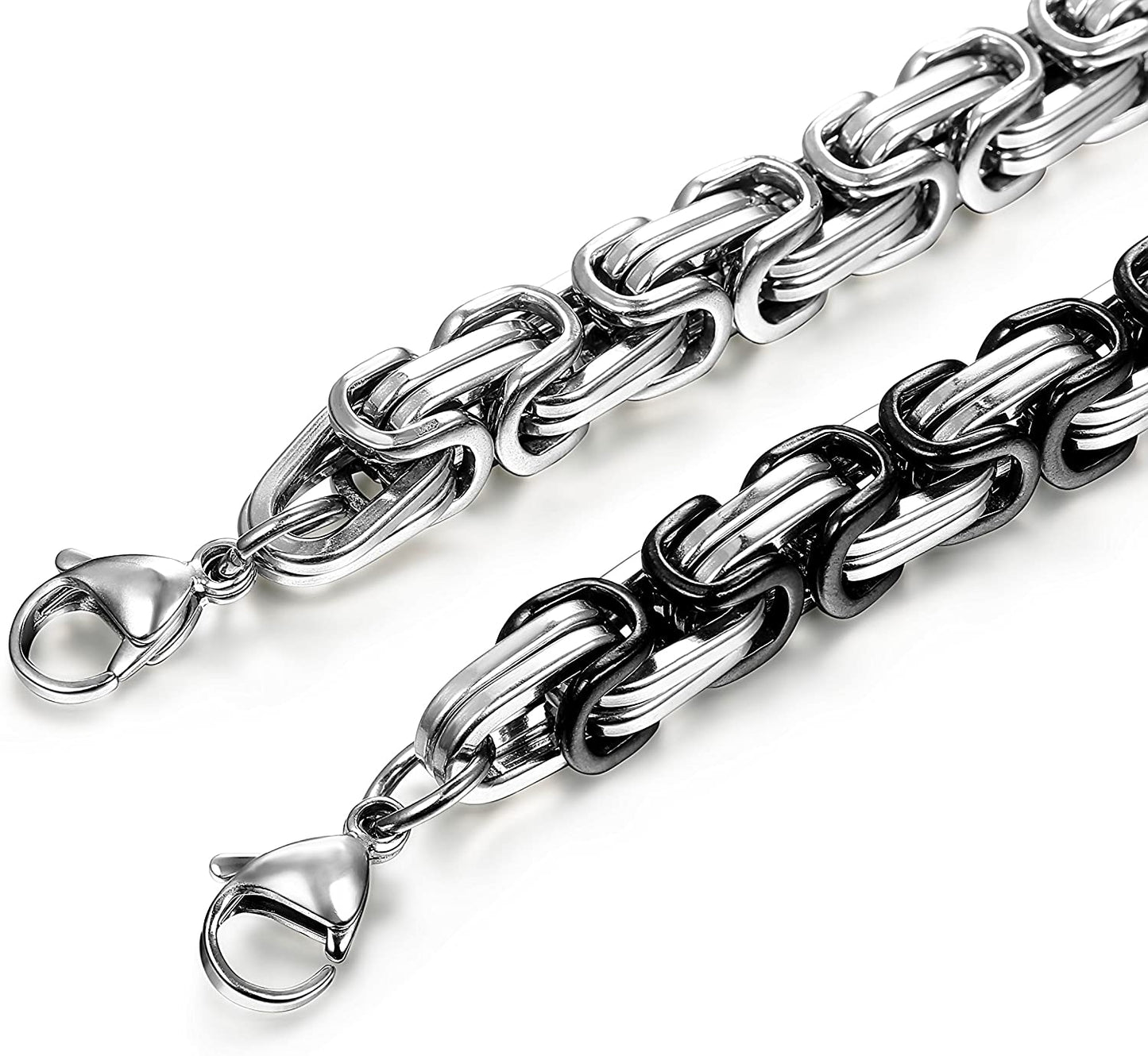 2-3 Pcs 8MM Stainless Steel Chain Link Bracelets for Men Byzantine Bracelets,8.0-9.1 Inches