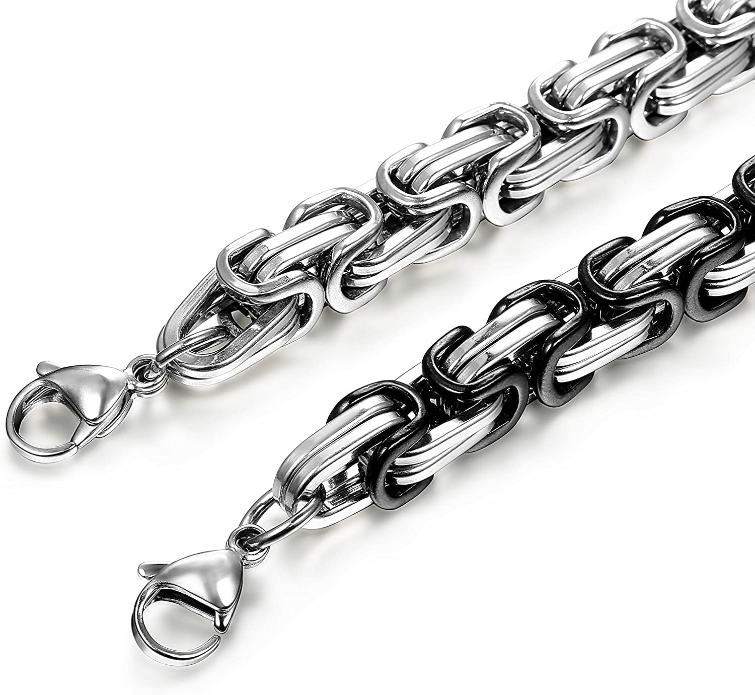 2-3 Pcs 8MM Stainless Steel Chain Link Bracelets for Men Byzantine Bracelets,8.0-9.1 Inches