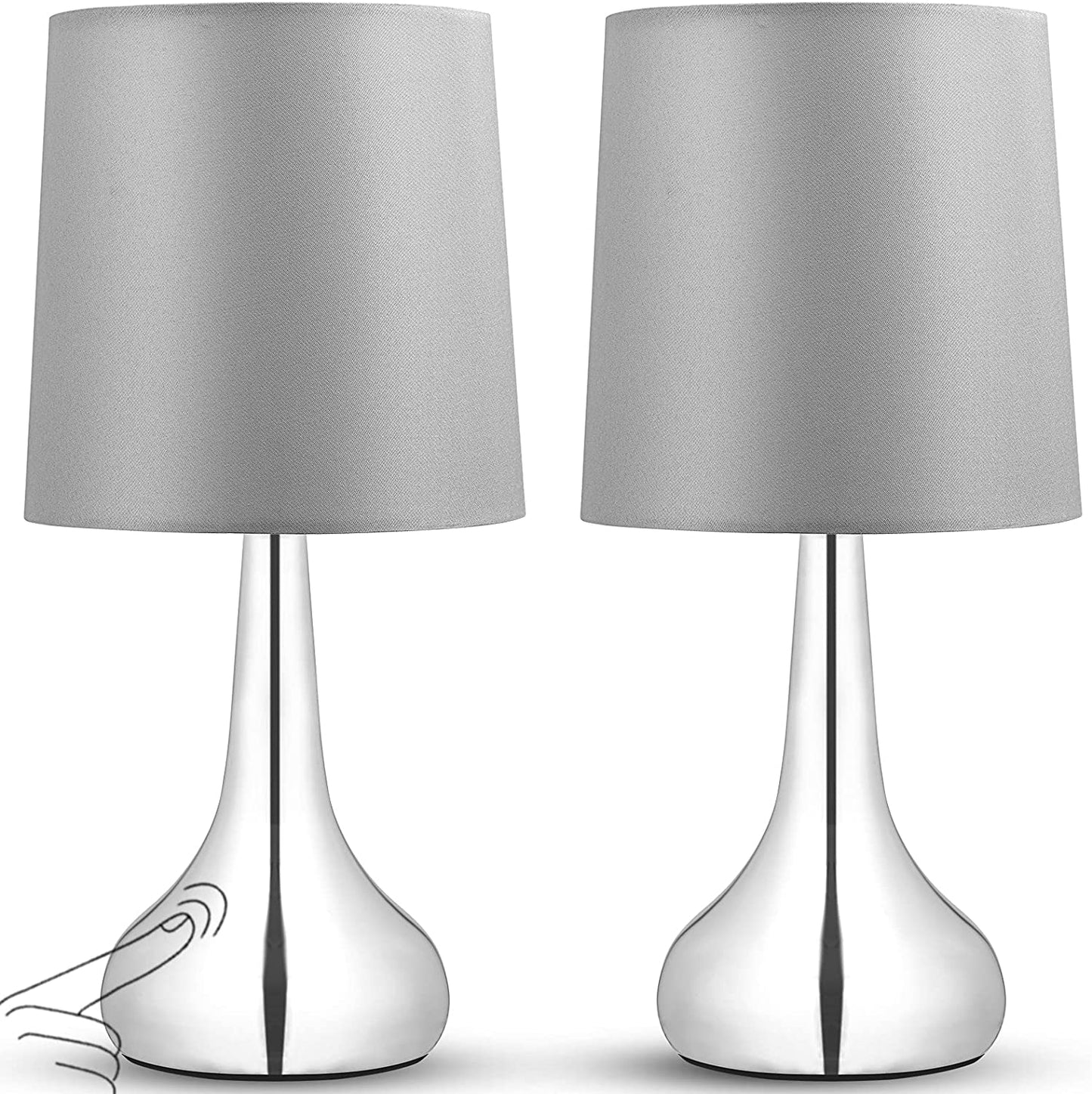 Touch Bedside Table Lamps Set of 2, Bedroom Nightstand Lamps, 3-Way Dimmable Touch Desk Lamps with Lampshade for Bedroom, Living Room and Office (Included E12 Bulb)
