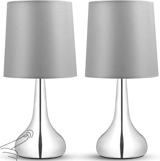 Touch Bedside Table Lamps Set of 2, Bedroom Nightstand Lamps, 3-Way Dimmable Touch Desk Lamps with Lampshade for Bedroom, Living Room and Office (Included E12 Bulb)