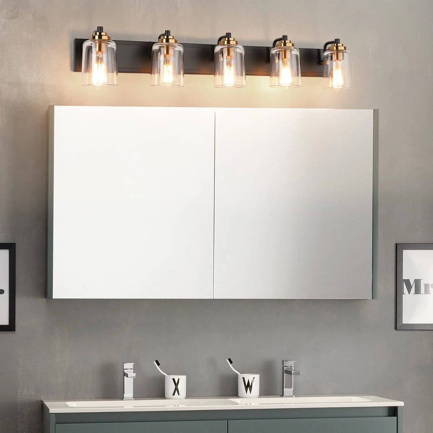5 Lights Vintage Wall Lighting over Mirror Bathroom Vanity Light Fixtures Thick Globes 8580 Lights