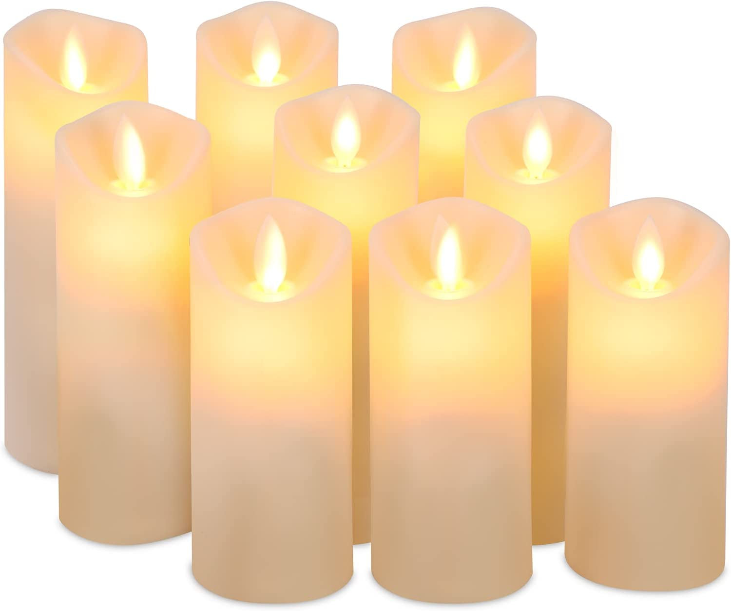 Flickering Flameless Candles with 10-Key Timer Remote, Exquisite Decor Battery Operated Candles Outdoor Heat Resistant with Realistic Moving Wick LED Flames