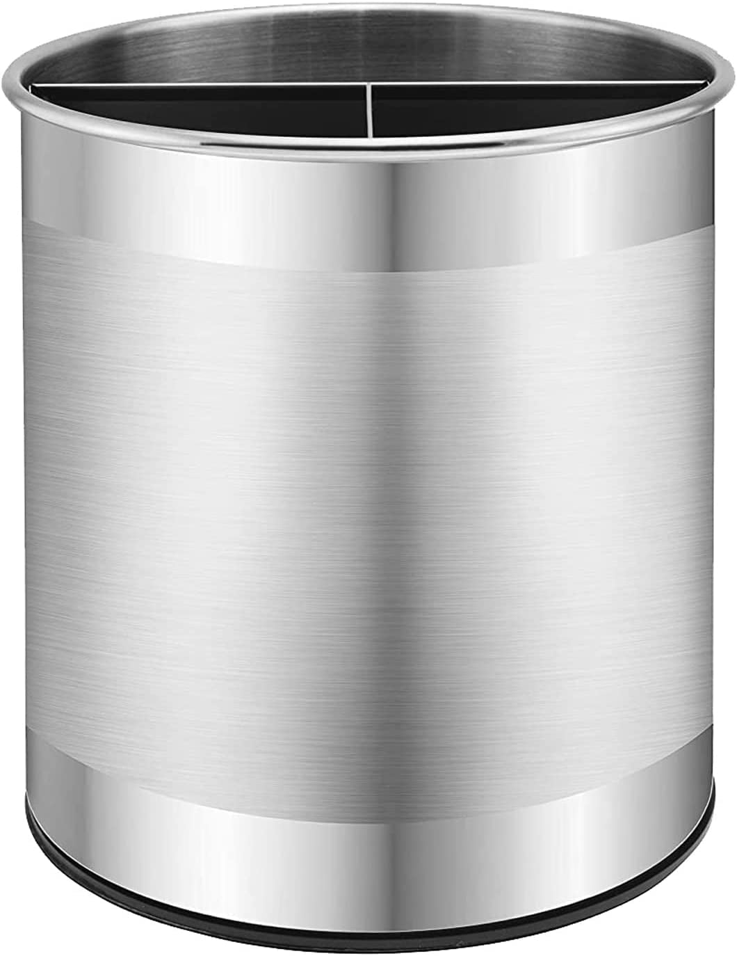 Extra Large Stainless Steel Kitchen Utensil Holder - 360° Rotating Utensil Caddy - Weighted Base for Stability - Countertop Organizer Crock with Removable Divider (Brushed Stainless Steel)