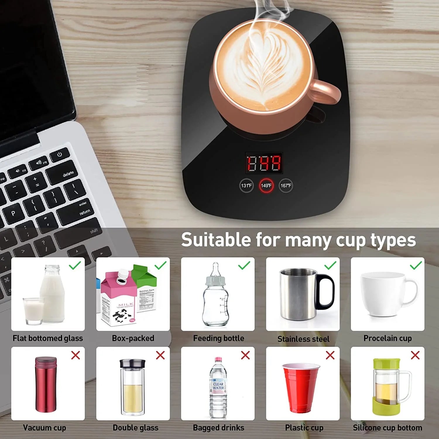 Coffee Mug Warmer for Desk with Heating Function 25 Watt Electric Beverage Warmer with Adjustable Temperature 131℉/ 55℃Or 167℉/ 75℃ (Without Mug)