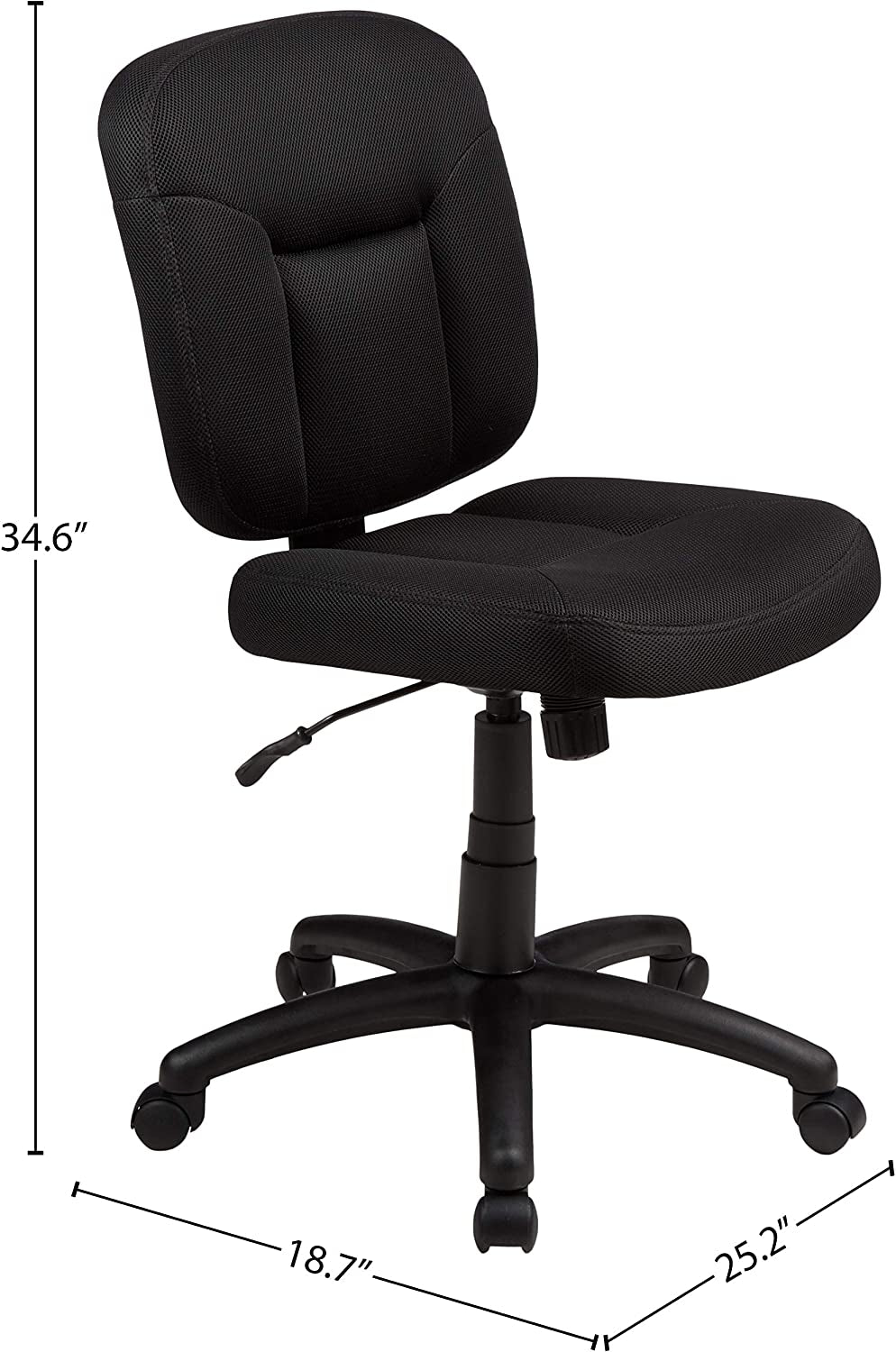 Upholstered, Low-Back, Adjustable, Swivel Office Desk Chair, Black