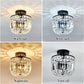 Small Crystal Chandelier 2- Lights ，Modern Semi Flush Mount Ceiling Light Fixture for Hallway Kitchen Foyer （Black）