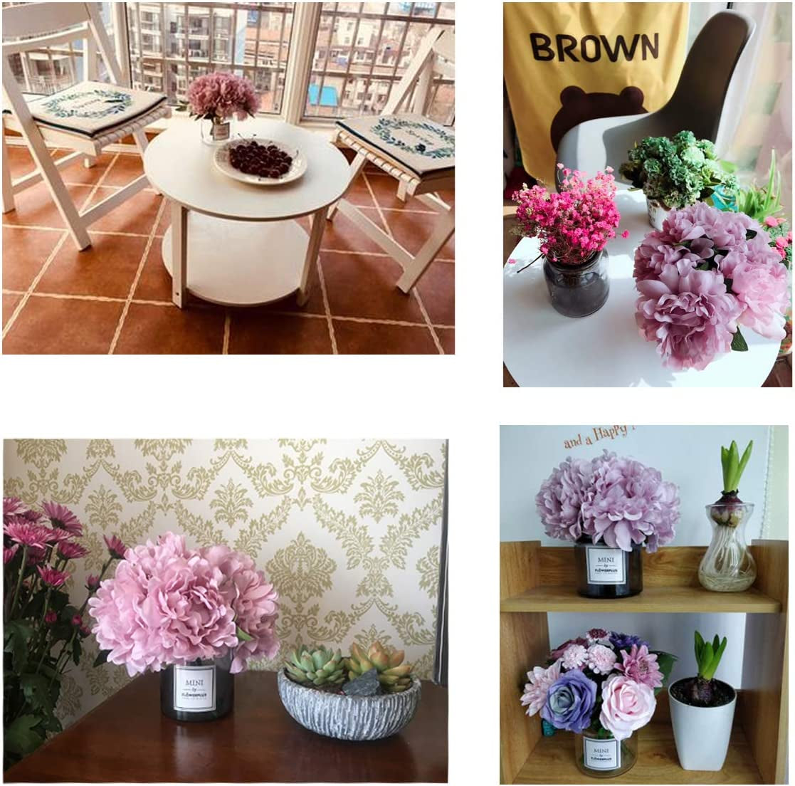 ,Artificial Flowers with Vase, Fake Peony Flowers in Gray Vase,Faux Flower Arrangements for Home Decor,Light Lilac ,Small