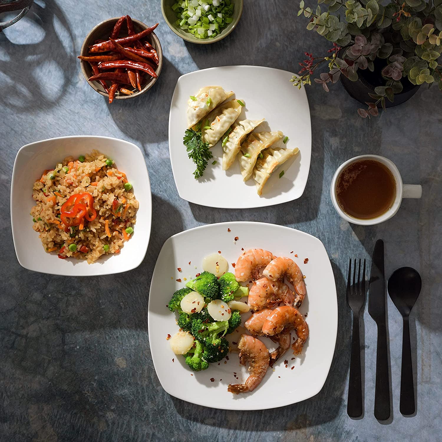 Gibson Home Zen Buffet Porcelain Dinnerware Set, Service for 4 (16Pcs), White (Square)